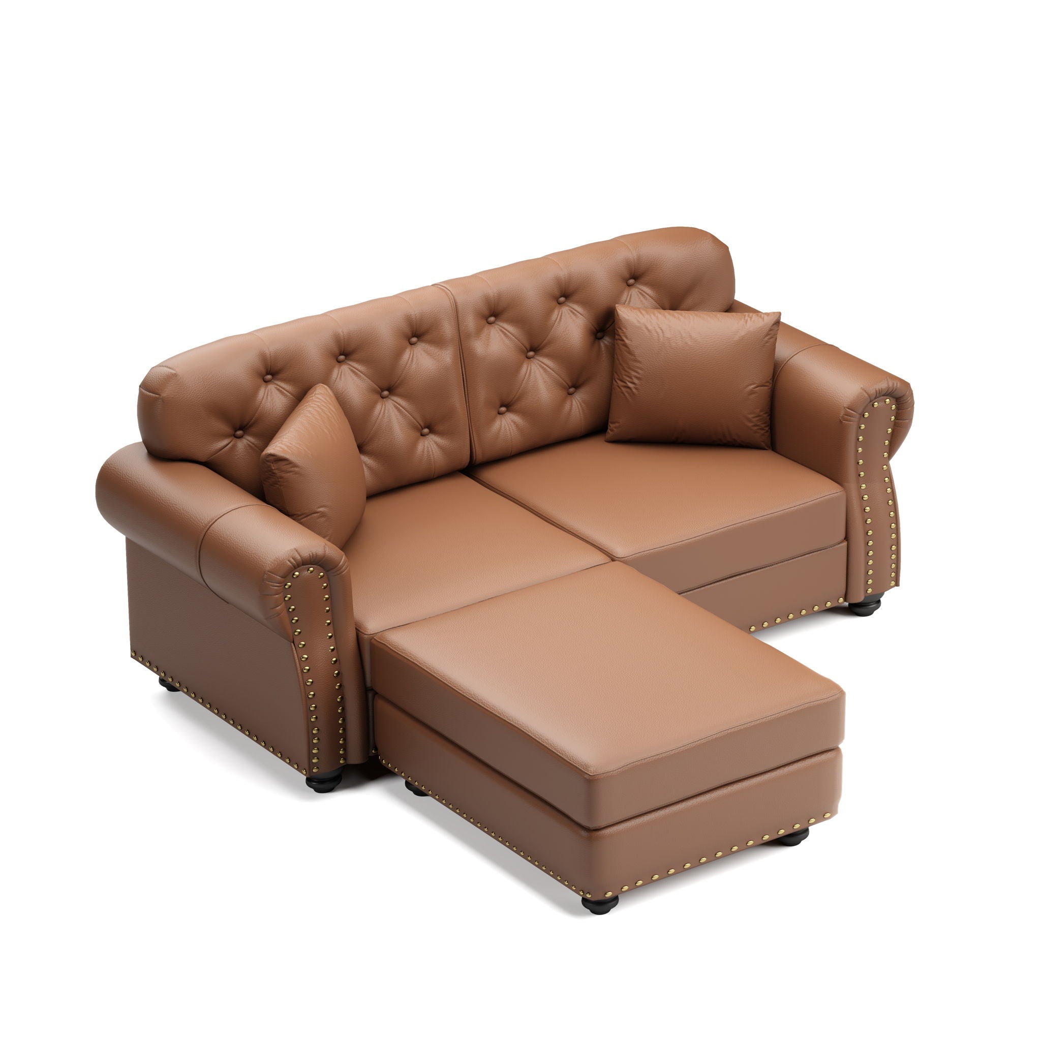 Upholstered Sofa With Nailhead Trim, Rolled Armrests With Ottoman