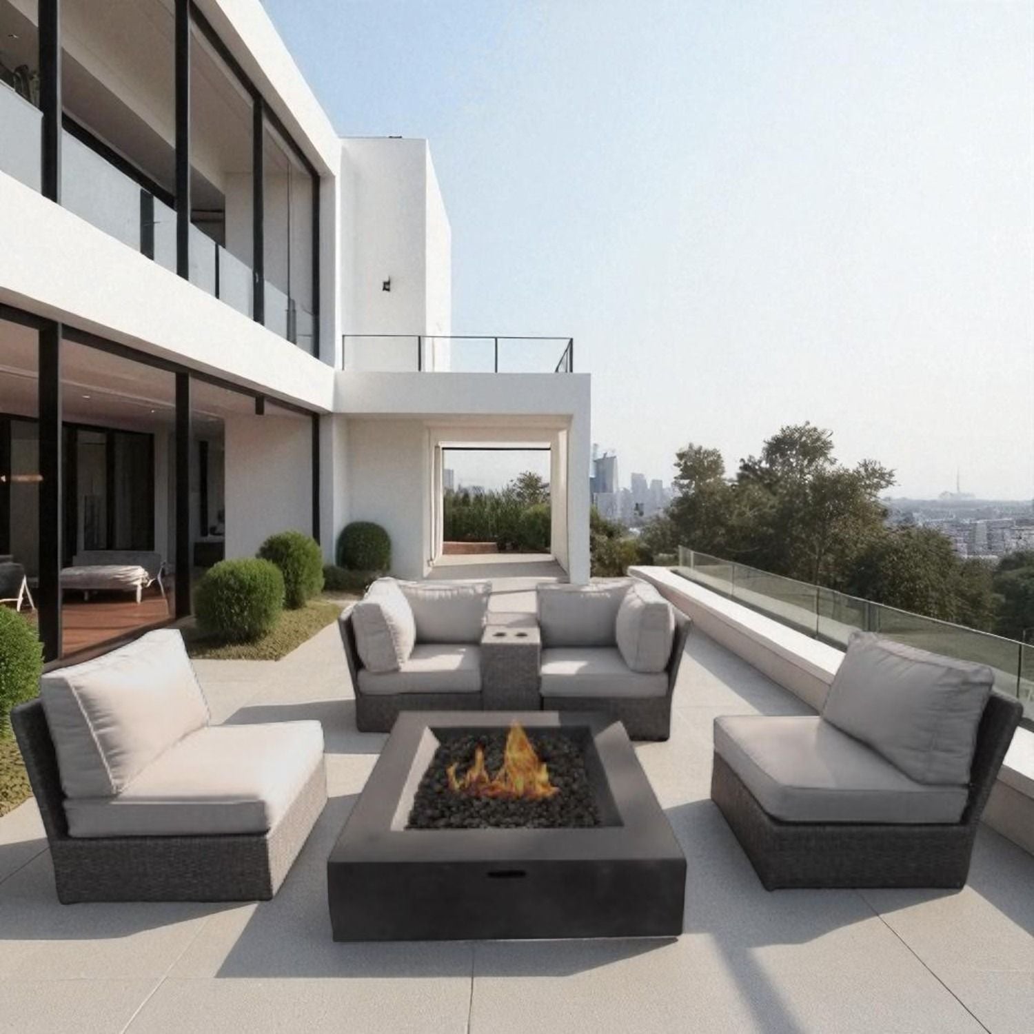 Patio Conversation Set & Cushions, Seats 4 - Gray Mix
