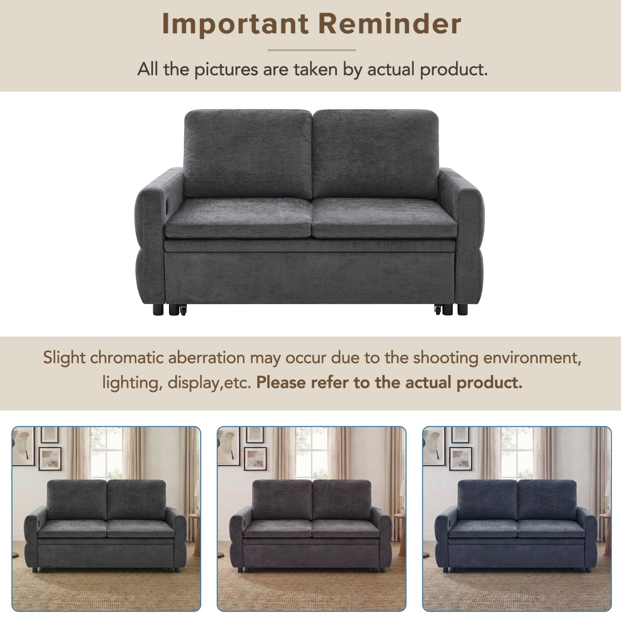 Convertible Sofa Bed Loveseat With Adjustable Backrest And USB Ports
