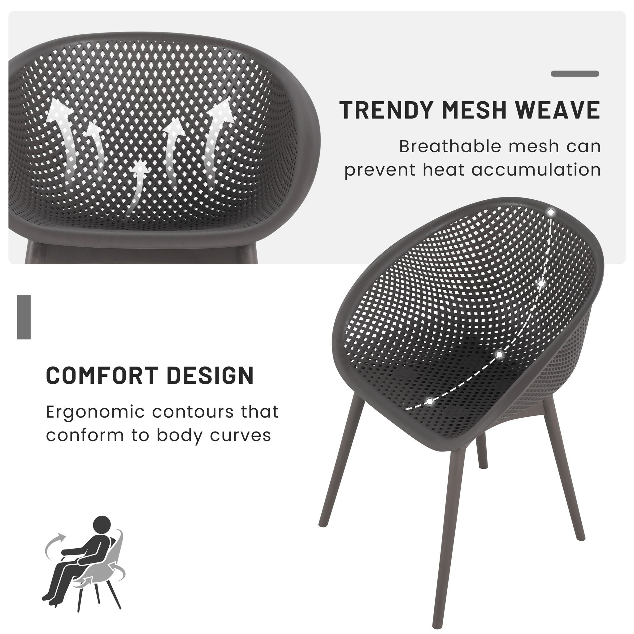 2 Piece Durable Single Chair With Hollow Out Design