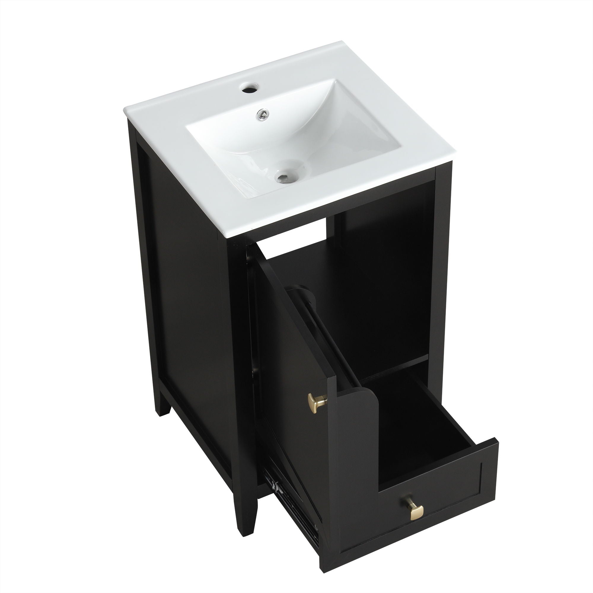 20" Bathroom Vanity With Sink Cabinet With Soft Closing Door, Drawer & Storage Rack - Black
