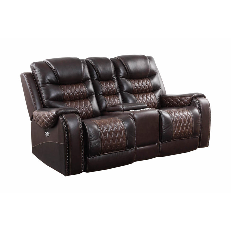 New Era Innovations Glendale Power Reclining Leather Loveseat Glendale S4440 Power Reclining Loveseat - Dark Brown/Light Brown IMAGE 1