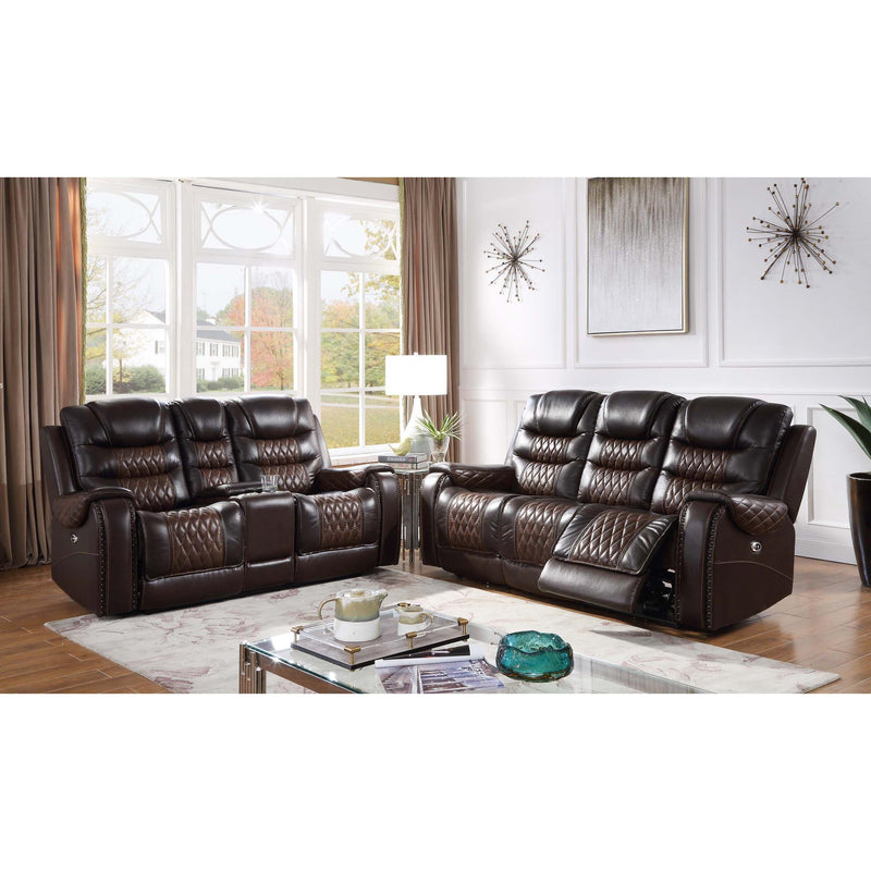 New Era Innovations Glendale Power Reclining Leather Loveseat Glendale S4440 Power Reclining Loveseat - Dark Brown/Light Brown IMAGE 2