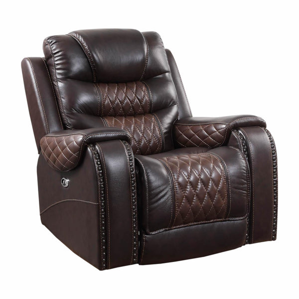 New Era Innovations Glendale Rocker Leather Recliner Glendale S4440 Power Rocker Recliner - Dark Brown/Light Brown IMAGE 1