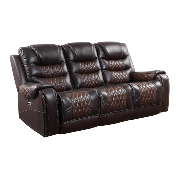 New Era Innovations Amadora Reclining Leather Sofa Glendale S4440 Power Reclining Sofa - Dark Brown/Light Brown IMAGE 1