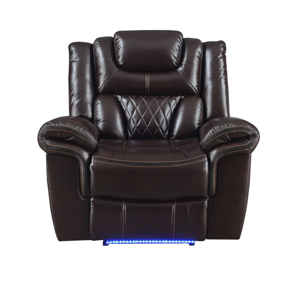 New Era Innovations Party Time Leather Look Recliner Party Time S2020 Power Recliner - Brown IMAGE 1