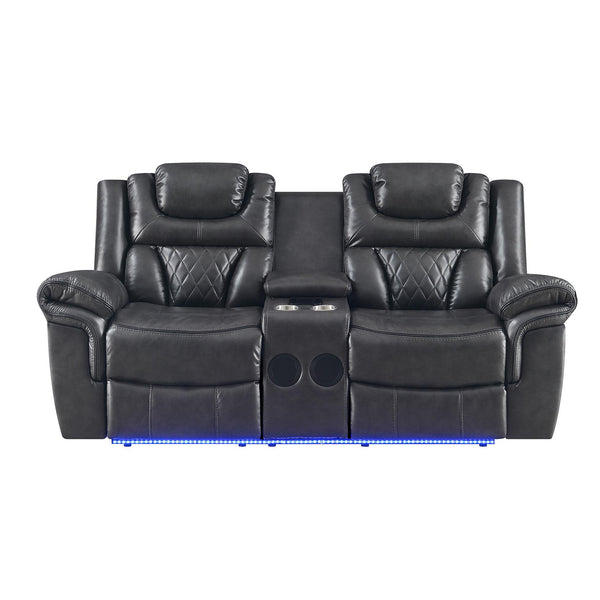 New Era Innovations Party Time Power Reclining Leather Look Loveseat Party Time S2020 Power Reclining Loveseat - Grey IMAGE 1