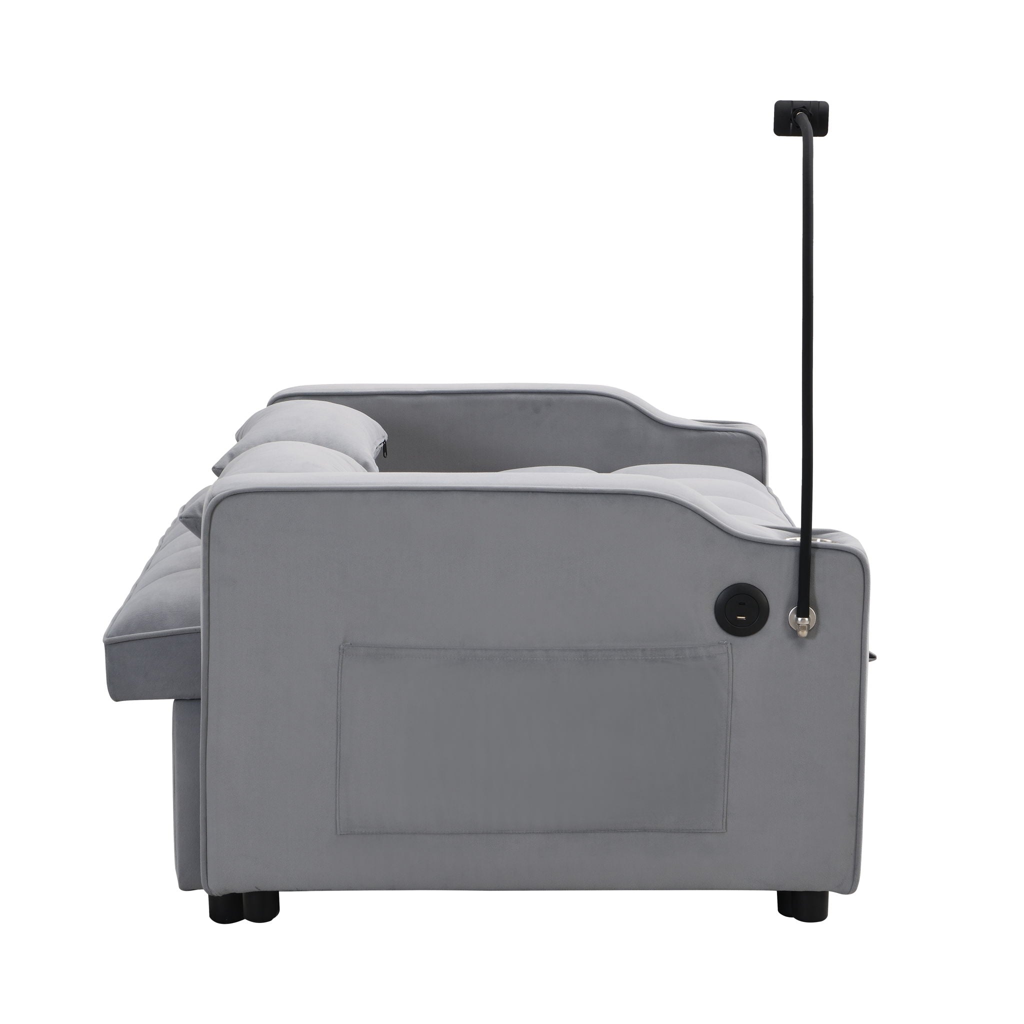 Modern Loveseat With Pullout Bed, Adjustable Reclining Backrest