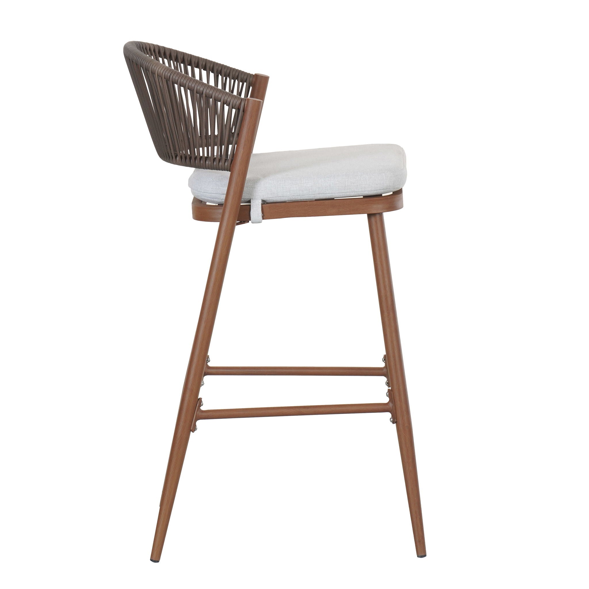 Outdoor Bar Height Metal Frame Counter Stools With Scallop Shaped Backrest & Water Resistant Cushions