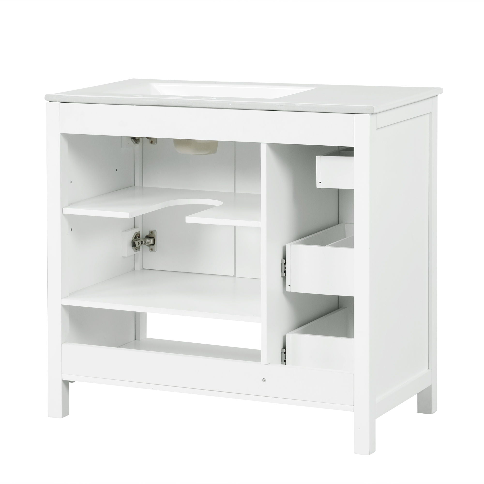 Bathroom Vanity With Sink Top, Bathroom Vanity Cabinet With 2 Doors And 2 Drawers, Open Shelf