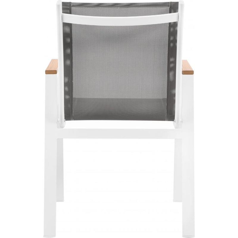 Meridian Nizuc Grey Mesh Water Resistant Fabric Outdoor Patio Aluminum Mesh Dining Arm Chair IMAGE 3