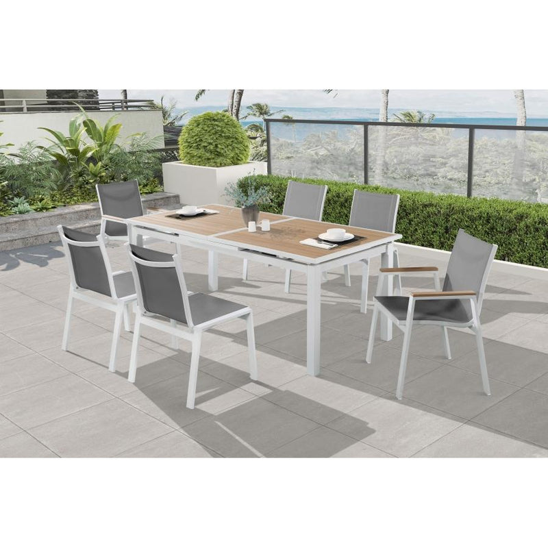 Meridian Nizuc Grey Mesh Water Resistant Fabric Outdoor Patio Aluminum Mesh Dining Arm Chair IMAGE 5