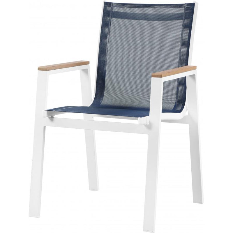 Meridian Nizuc Navy Mesh Water Resistant Fabric Outdoor Patio Aluminum Mesh Dining Arm Chair IMAGE 1