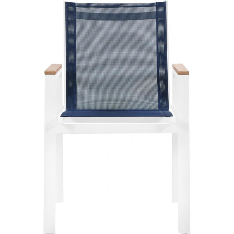 Meridian Nizuc Navy Mesh Water Resistant Fabric Outdoor Patio Aluminum Mesh Dining Arm Chair IMAGE 2
