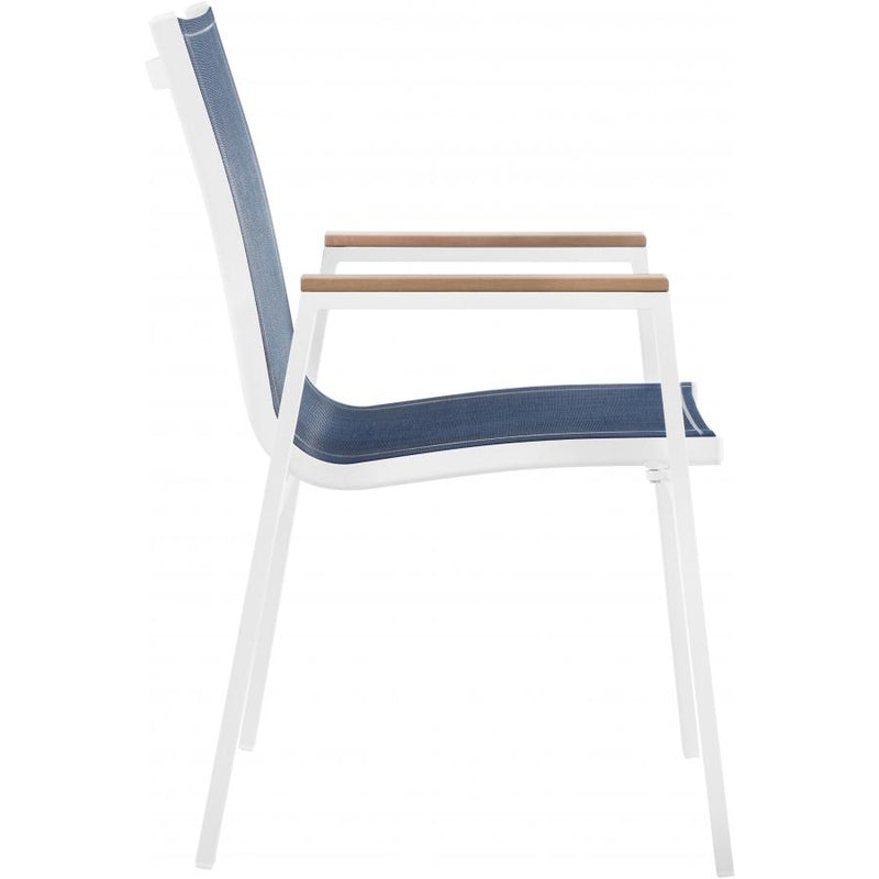 Meridian Nizuc Navy Mesh Water Resistant Fabric Outdoor Patio Aluminum Mesh Dining Arm Chair IMAGE 3