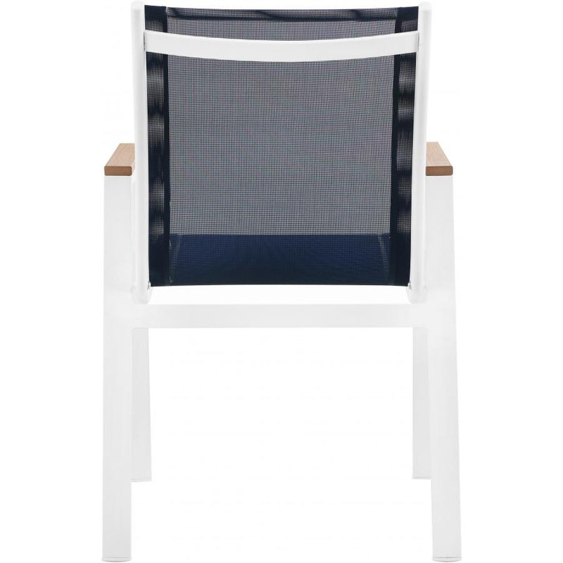 Meridian Nizuc Navy Mesh Water Resistant Fabric Outdoor Patio Aluminum Mesh Dining Arm Chair IMAGE 4