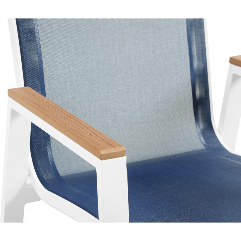 Meridian Nizuc Navy Mesh Water Resistant Fabric Outdoor Patio Aluminum Mesh Dining Arm Chair IMAGE 5
