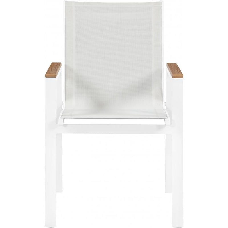 Meridian Nizuc White Mesh Water Resistant Fabric Outdoor Patio Aluminum Mesh Dining Arm Chair IMAGE 2