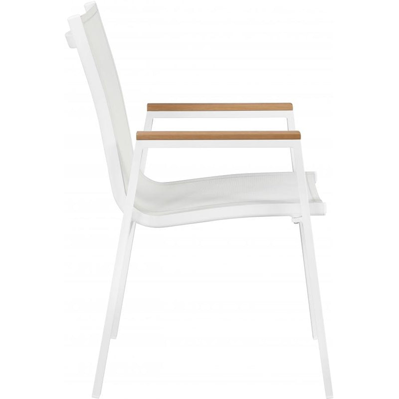 Meridian Nizuc White Mesh Water Resistant Fabric Outdoor Patio Aluminum Mesh Dining Arm Chair IMAGE 3