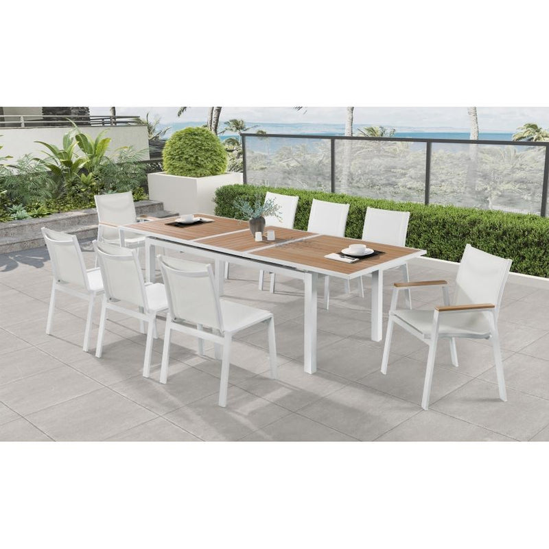 Meridian Nizuc White Mesh Water Resistant Fabric Outdoor Patio Aluminum Mesh Dining Arm Chair IMAGE 6