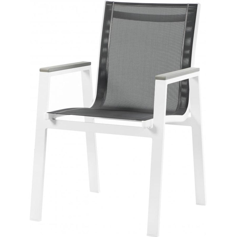 Meridian Nizuc Black Mesh Water Resistant Fabric Outdoor Patio Aluminum Mesh Dining Arm Chair IMAGE 1