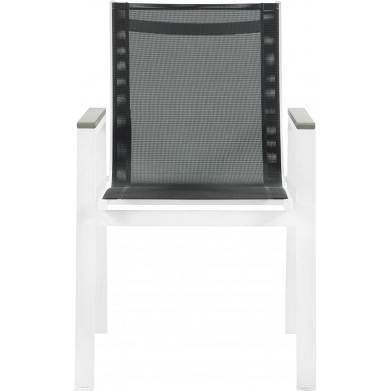 Meridian Nizuc Black Mesh Water Resistant Fabric Outdoor Patio Aluminum Mesh Dining Arm Chair IMAGE 3