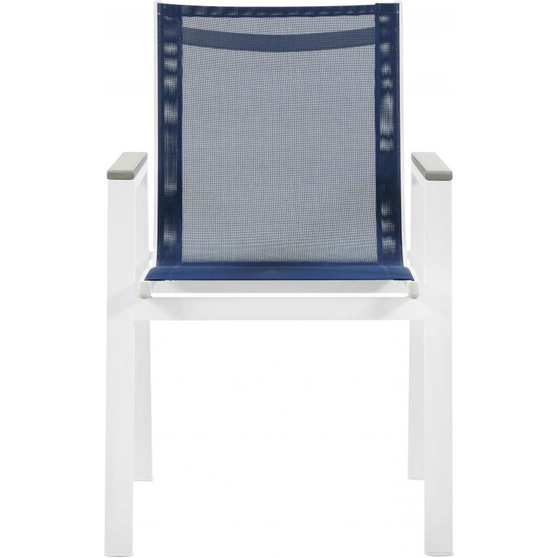 Meridian Nizuc Navy Mesh Water Resistant Fabric Outdoor Patio Aluminum Mesh Dining Arm Chair IMAGE 2