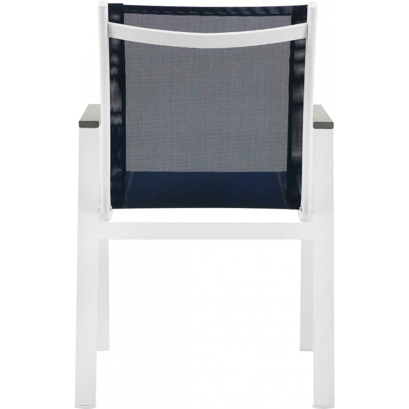 Meridian Nizuc Navy Mesh Water Resistant Fabric Outdoor Patio Aluminum Mesh Dining Arm Chair IMAGE 4