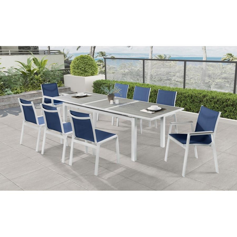 Meridian Nizuc Navy Mesh Water Resistant Fabric Outdoor Patio Aluminum Mesh Dining Arm Chair IMAGE 6