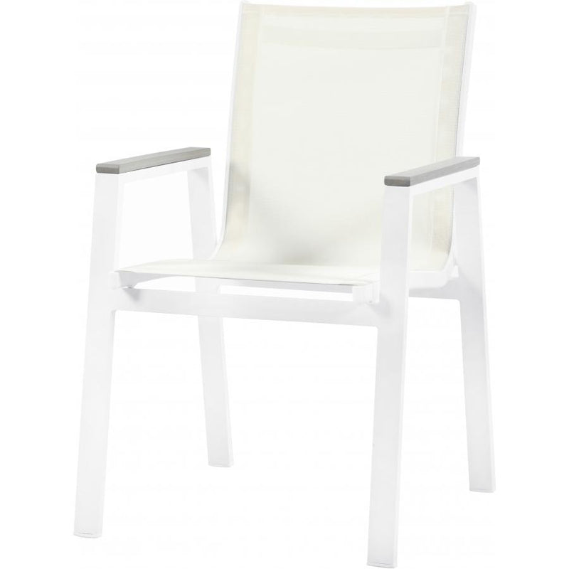 Meridian Nizuc White Mesh Water Resistant Fabric Outdoor Patio Aluminum Mesh Dining Arm Chair IMAGE 1