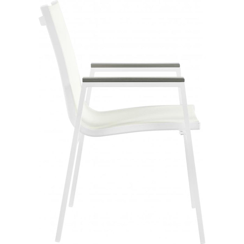 Meridian Nizuc White Mesh Water Resistant Fabric Outdoor Patio Aluminum Mesh Dining Arm Chair IMAGE 3