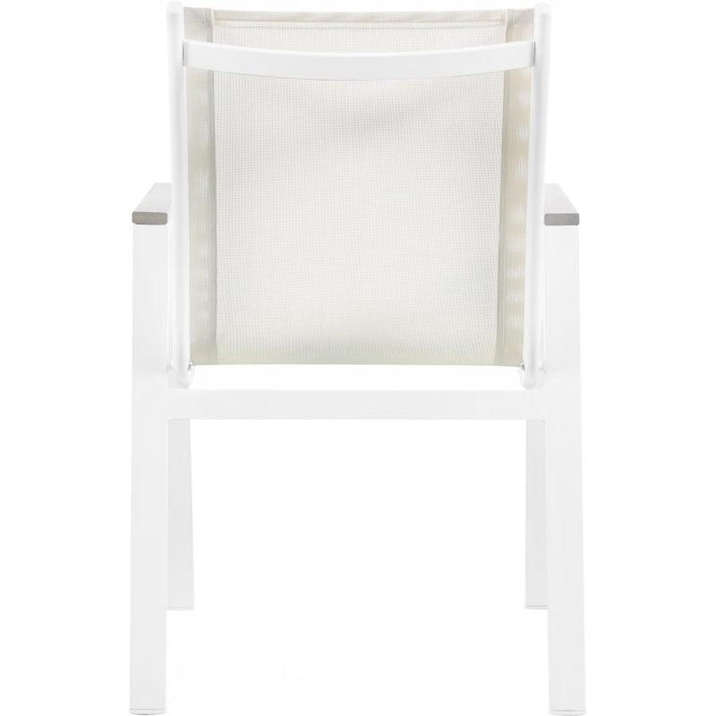 Meridian Nizuc White Mesh Water Resistant Fabric Outdoor Patio Aluminum Mesh Dining Arm Chair IMAGE 4