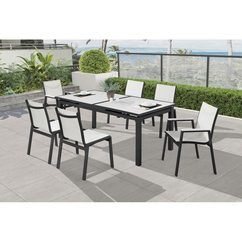 Meridian Nizuc White Wood Look Accent Paneling Outdoor Patio Aluminum Dining Table IMAGE 10