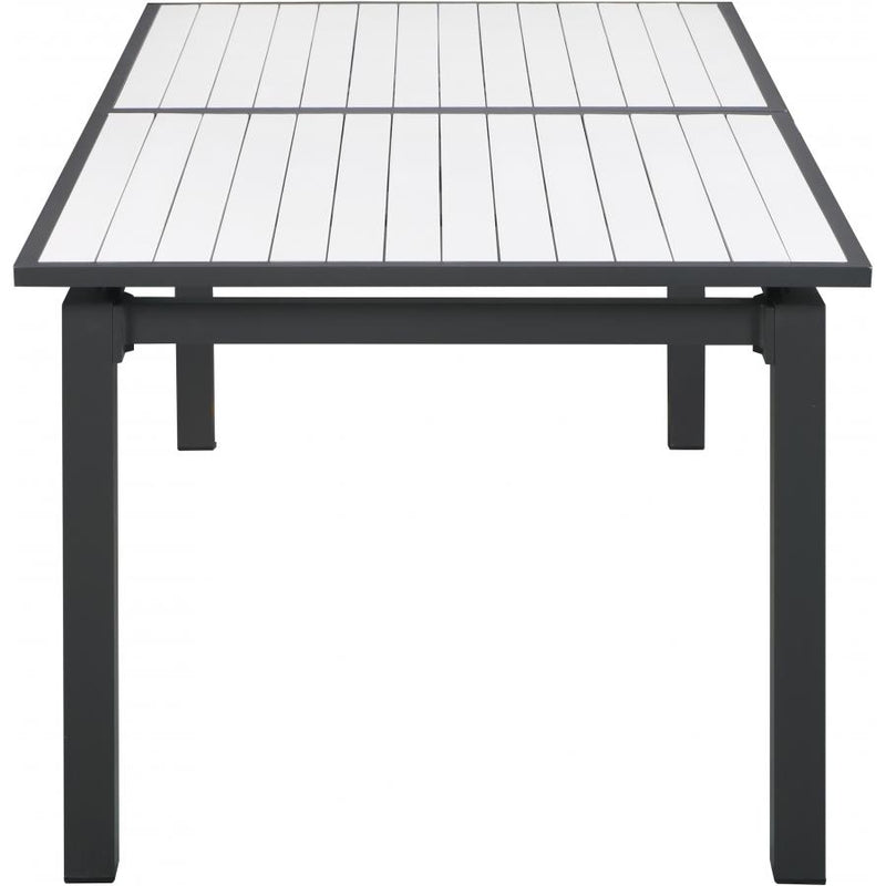 Meridian Nizuc White Wood Look Accent Paneling Outdoor Patio Aluminum Dining Table IMAGE 4