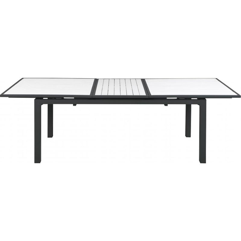 Meridian Nizuc White Wood Look Accent Paneling Outdoor Patio Aluminum Dining Table IMAGE 5