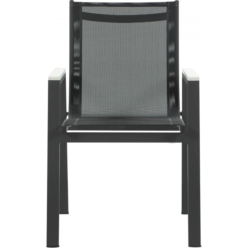 Meridian Nizuc Black Mesh Water Resistant Fabric Outdoor Patio Aluminum Mesh Dining Arm Chair IMAGE 2