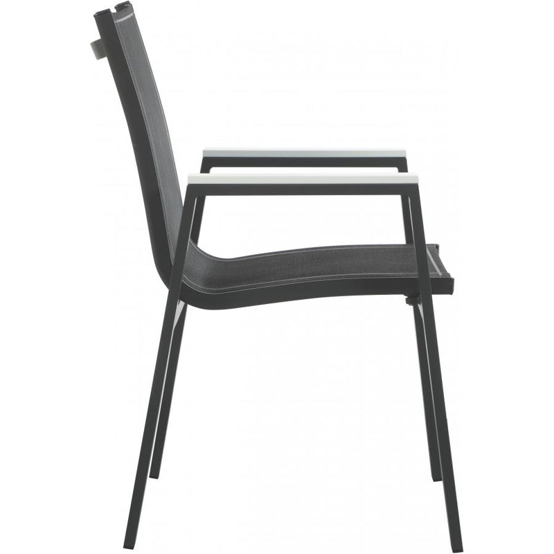 Meridian Nizuc Black Mesh Water Resistant Fabric Outdoor Patio Aluminum Mesh Dining Arm Chair IMAGE 3