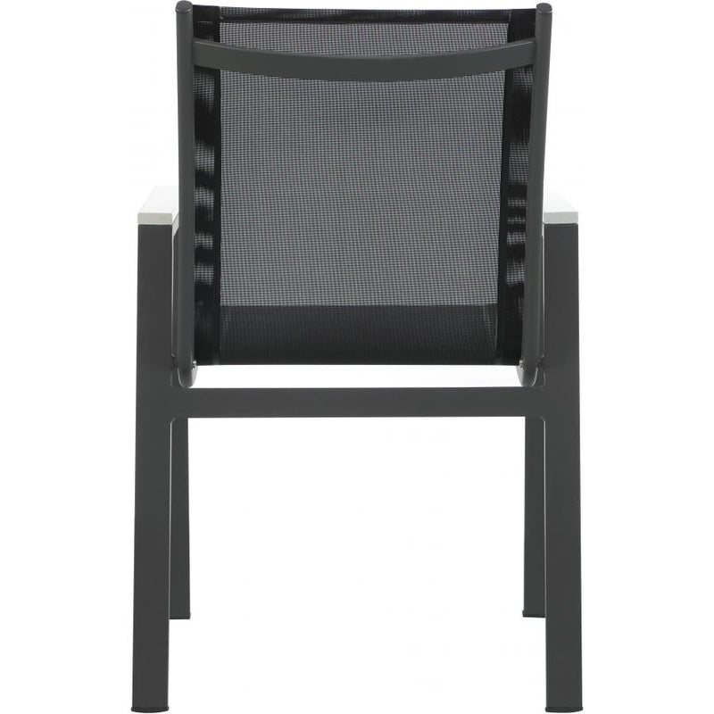 Meridian Nizuc Black Mesh Water Resistant Fabric Outdoor Patio Aluminum Mesh Dining Arm Chair IMAGE 4