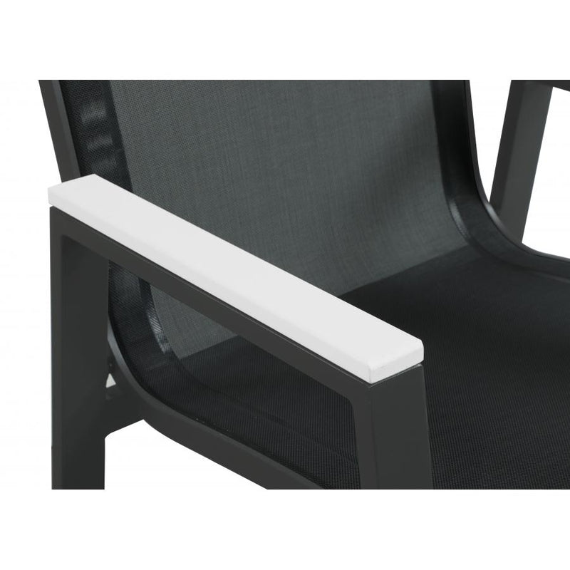 Meridian Nizuc Black Mesh Water Resistant Fabric Outdoor Patio Aluminum Mesh Dining Arm Chair IMAGE 5