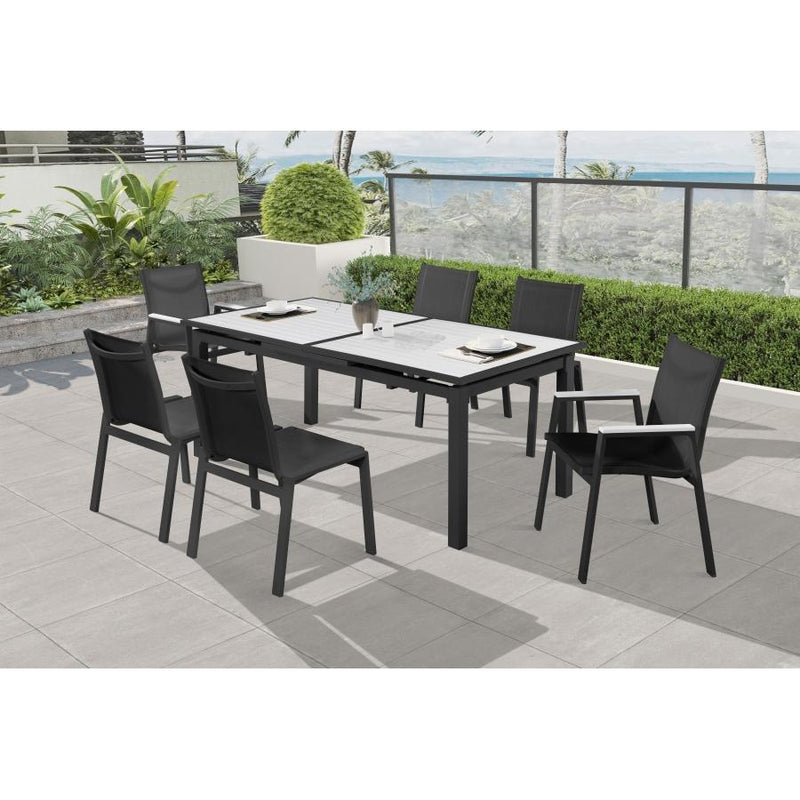 Meridian Nizuc Black Mesh Water Resistant Fabric Outdoor Patio Aluminum Mesh Dining Arm Chair IMAGE 6