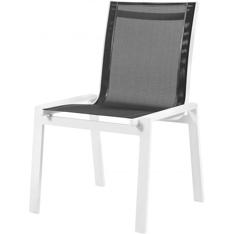 Meridian Nizuc Black Mesh Water Resistant Fabric Outdoor Patio Aluminum Mesh Dining Chair IMAGE 1