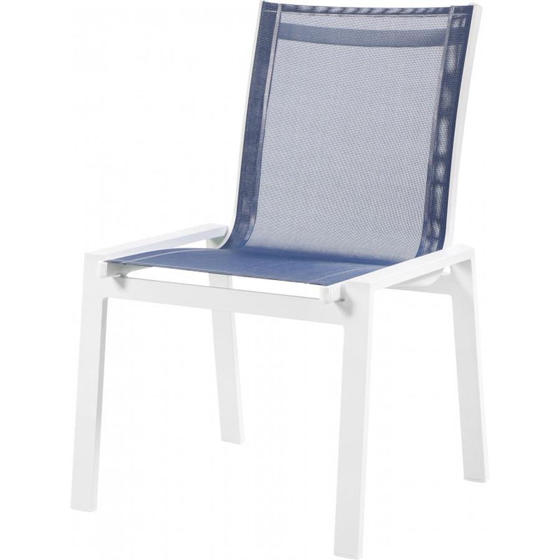 Meridian Nizuc Navy Mesh Water Resistant Fabric Outdoor Patio Aluminum Mesh Dining Chair IMAGE 1