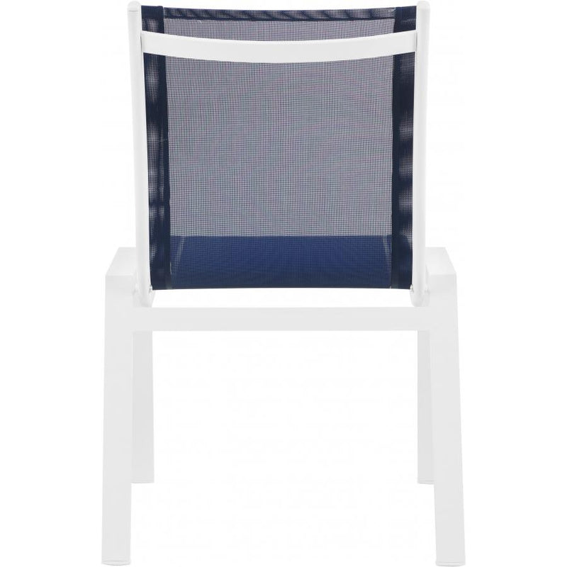 Meridian Nizuc Navy Mesh Water Resistant Fabric Outdoor Patio Aluminum Mesh Dining Chair IMAGE 4