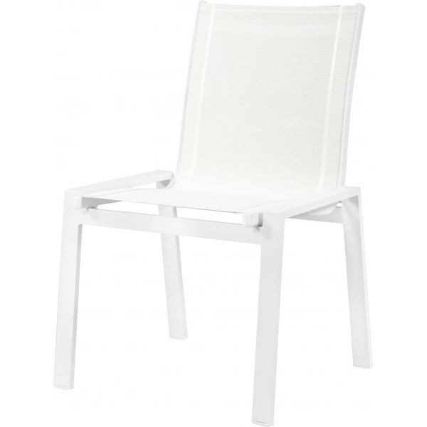 Meridian Nizuc White Mesh Water Resistant Fabric Outdoor Patio Aluminum Mesh Dining Chair IMAGE 1