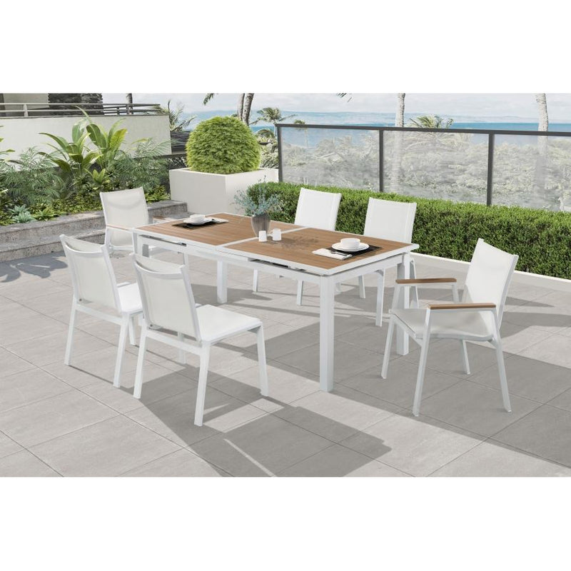 Meridian Nizuc White Mesh Water Resistant Fabric Outdoor Patio Aluminum Mesh Dining Chair IMAGE 6