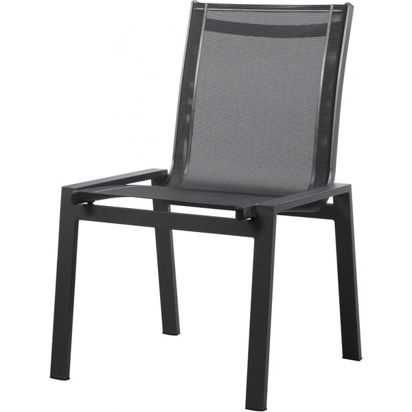 Meridian Nizuc Black Mesh Water Resistant Fabric Outdoor Patio Aluminum Mesh Dining Chair IMAGE 1