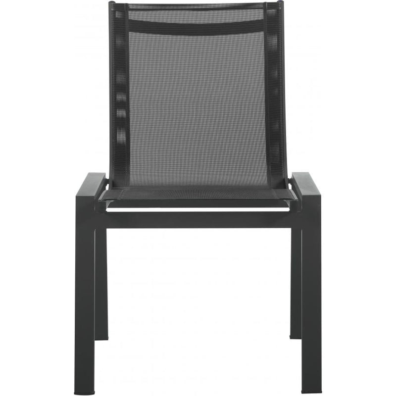 Meridian Nizuc Black Mesh Water Resistant Fabric Outdoor Patio Aluminum Mesh Dining Chair IMAGE 2