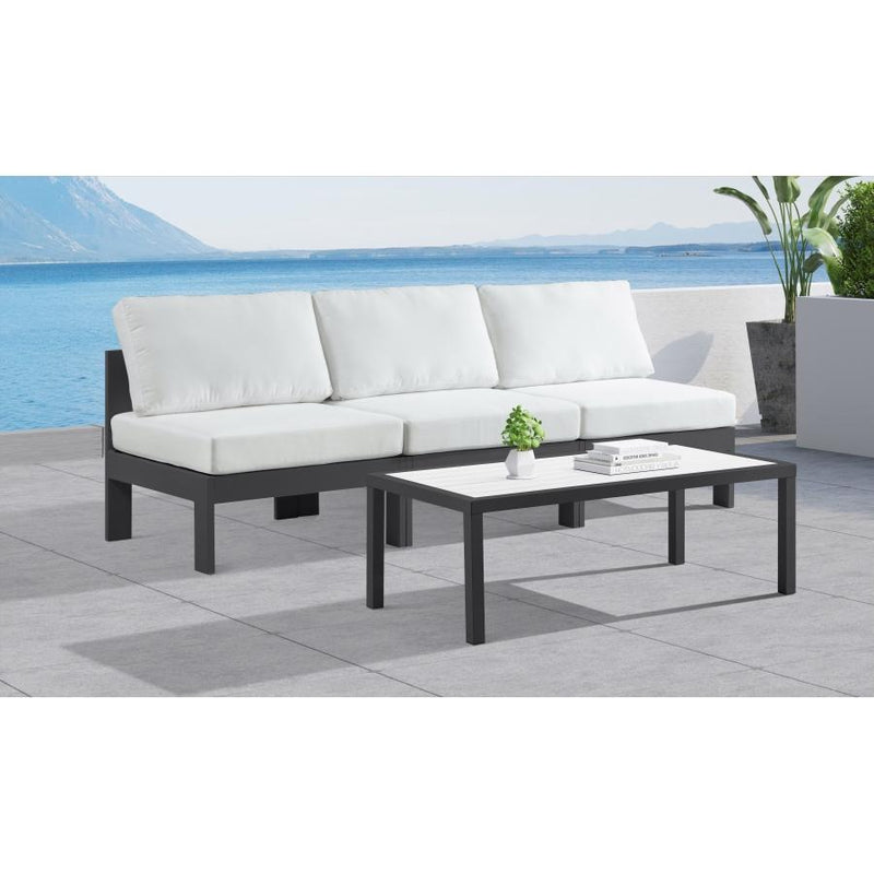 Meridian Nizuc White Wood Look Accent Paneling Outdoor Patio Aluminum Coffee Table IMAGE 5