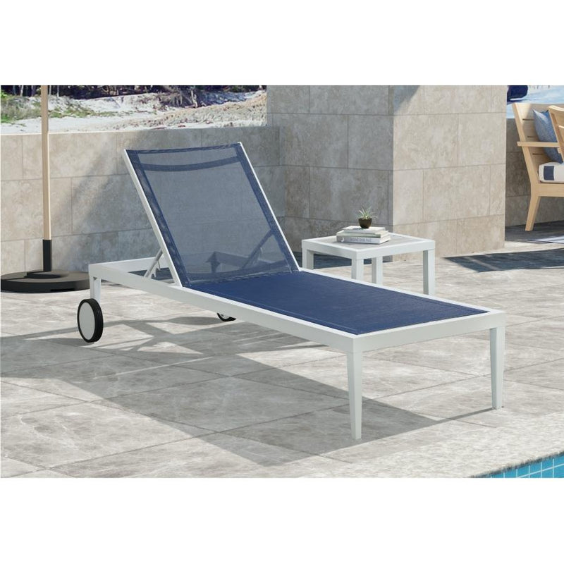 Meridian Nizuc Navy Mesh Water Resistant Fabric Outdoor Patio Aluminum Mesh Chaise Lounge Chair IMAGE 12