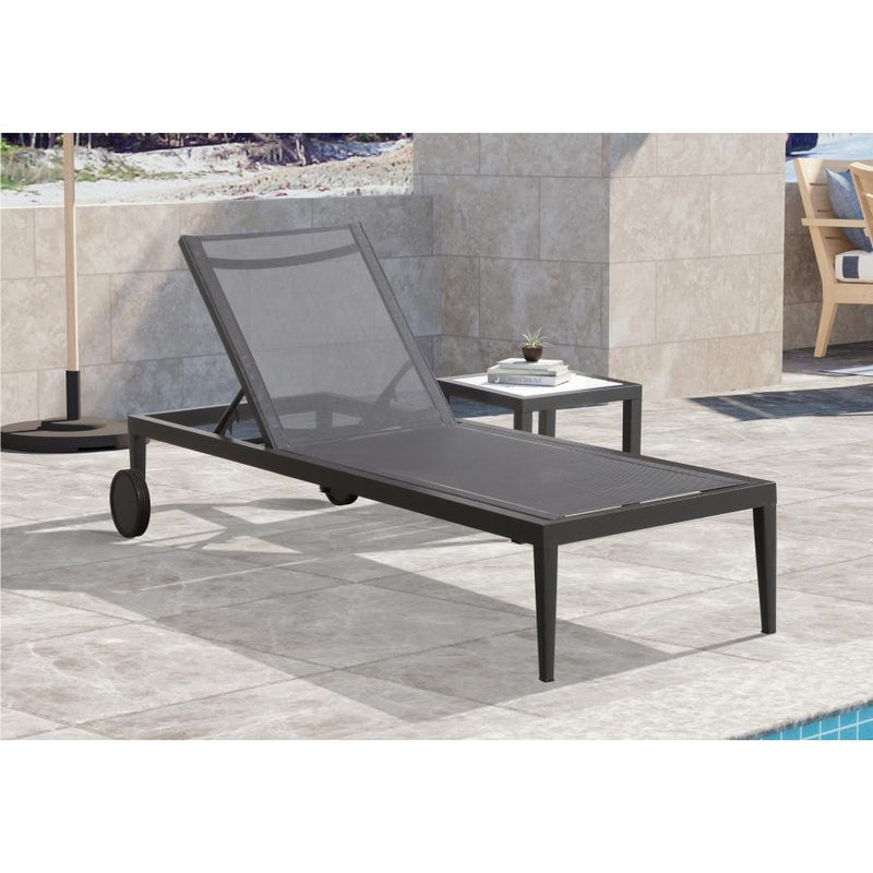 Meridian Nizuc Black Mesh Water Resistant Fabric Outdoor Patio Aluminum Mesh Chaise Lounge Chair IMAGE 12